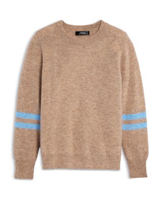 Aqua Girls' Stripe Sleeve Cashmere Pullover Crewneck Sweater, Big Kid - Exclusive
