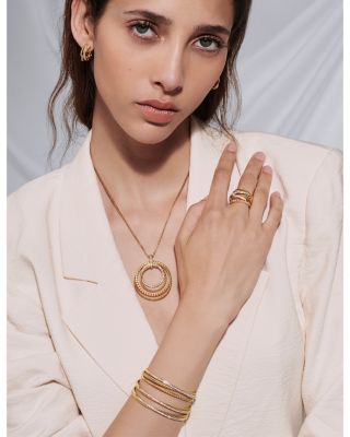 Crossover Trio Three Row Cuff Bracelet in 18K Yellow Gold with Diamonds, 11mm