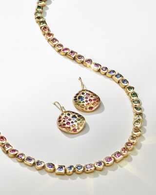 18K Rock Candy&reg; Rainbow Sapphire & Tsavorite Mixed Cut Bezel Tennis Necklace, 17" - Exclusive