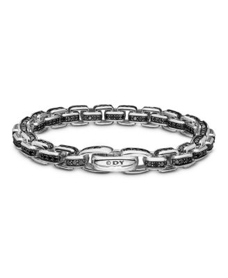 Men's Box Chain Bracelet in Sterling Silver with Black Diamonds, 7.3mm