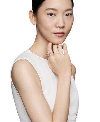 18K Yellow Gold Diamond Crossover Multirow Stack Look Ring