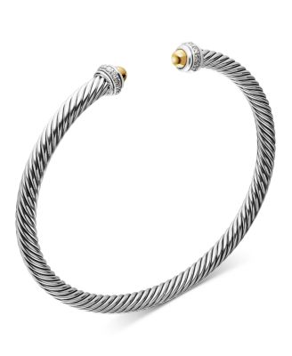 Sterling Silver & 18K Yellow Gold Cable Classic Bracelet with Diamonds