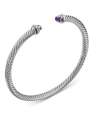 Sterling Silver Cable Classic Bracelet with Gemstones & Diamonds, 4mm