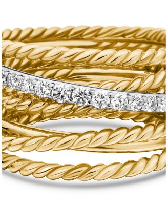 Crossover Ring in 18K Yellow Gold with Diamonds, 12mm