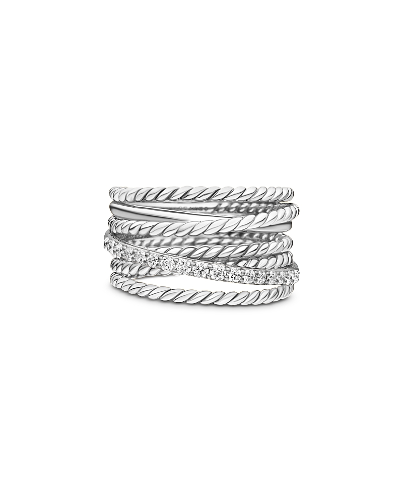 Crossover Ring in Sterling Silver with Diamonds, 12mm