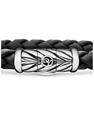 Men's Chevron Bracelet in Black Rubber and Sterling Silver, 8mm