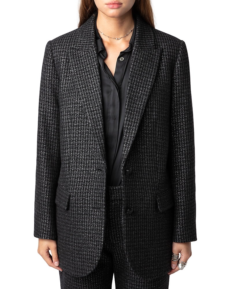 Zadig & Voltaire Viva Shimmer Tweed Single-breasted Blazer In Noir