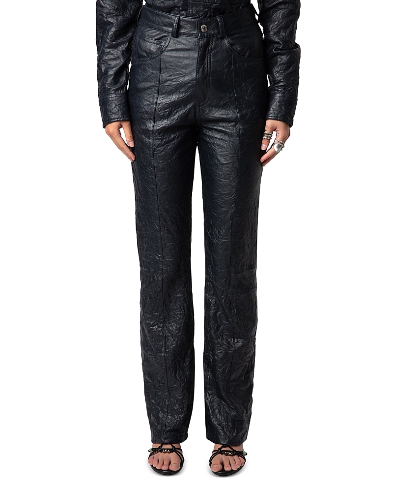 Zadig & Voltaire Poete Cuir Froisse Leather Pants In Encre