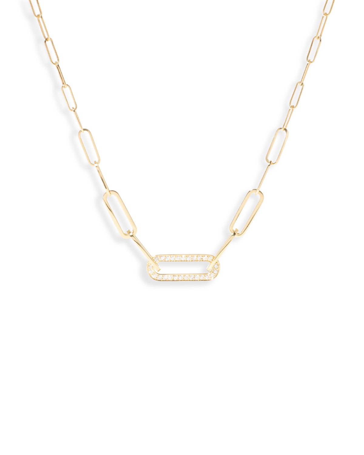 18K Yellow Gold Maillon Diamond Pavé Link Pendant Necklace, 16.93"