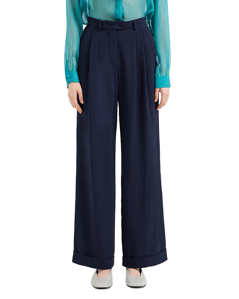 Emporio Armani Stretch Polyester Trousers With Rolled Cuffs In Midnight Blue