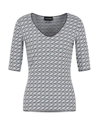 Stretch Jersey Top with Geometric Jacquard Motif