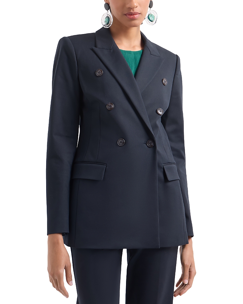 Emporio Armani Cotton Couture Double Breasted Blazer In Solid Blue Navy