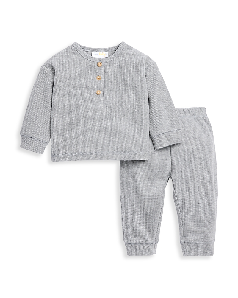 Bloomie's Baby Bloomies Baby Unisex Waffle Top & Pants Set - Baby In Grey