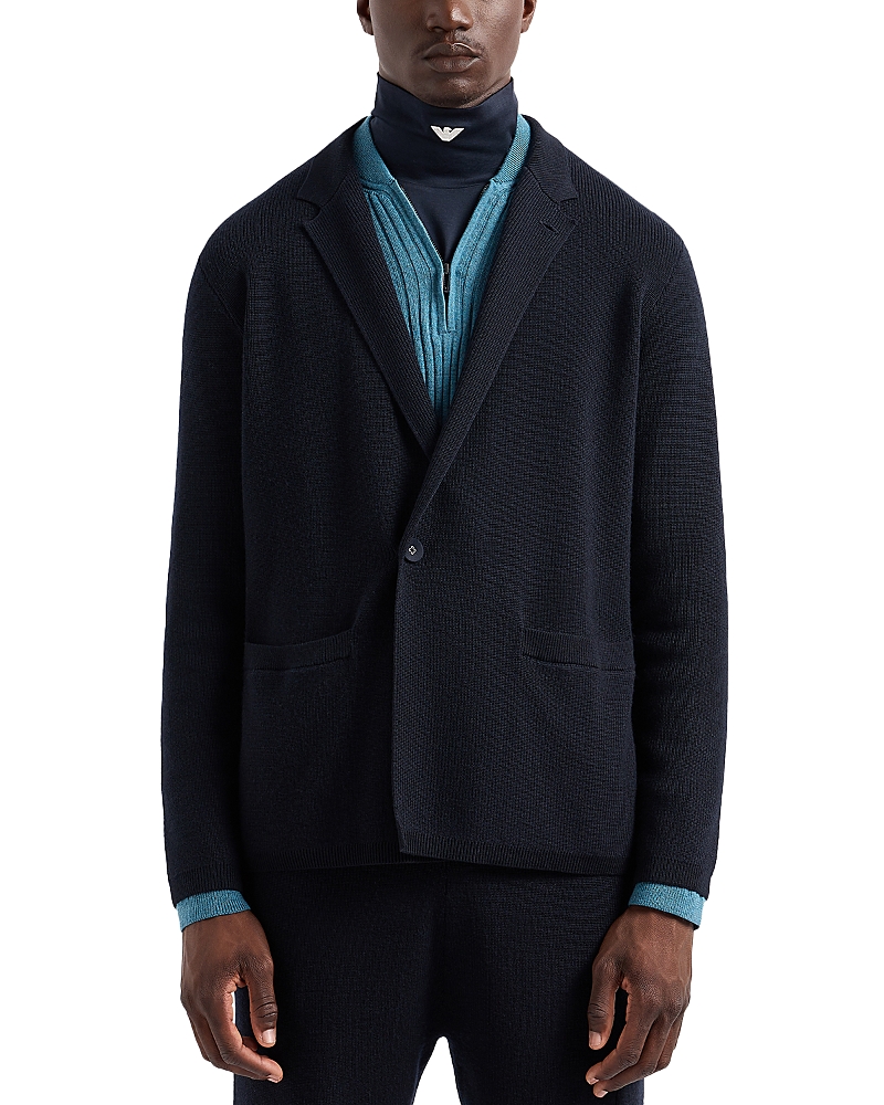 Emporio Armani Wool Blend Knit Blazer In Solid Medium