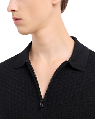 Wool Diamond Jacquard Regular Fit Quarter Zip Polo Sweater