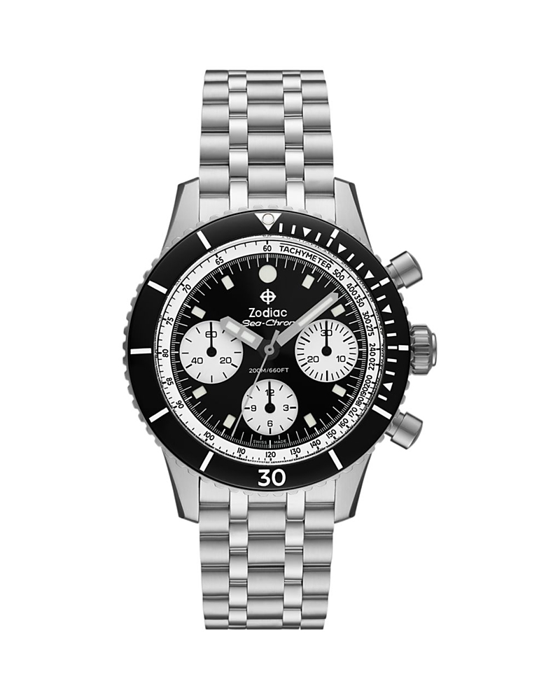 Zodiac Sea-chron Automatic Stainless Steel Watch, 42mm In Black/silver