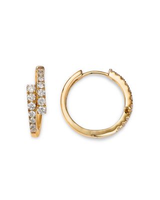 14K Yellow Gold Diamond Huggie Hoop Earrings, 1.00 tcw