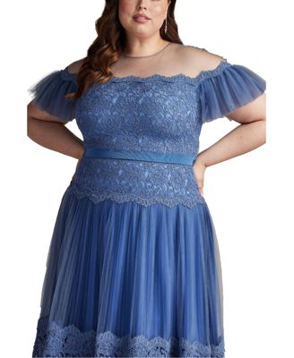 Plus Elise Embroidered Pleated Tulle Midi Dress