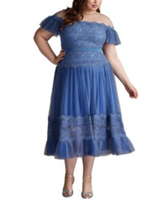 Plus Elise Embroidered Pleated Tulle Midi Dress