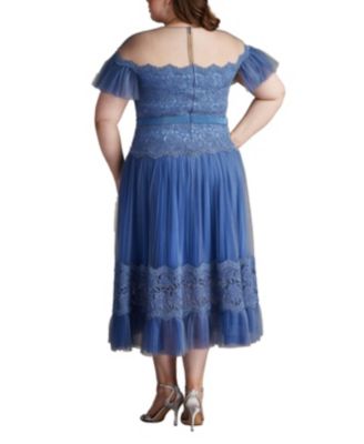 Plus Elise Embroidered Pleated Tulle Midi Dress