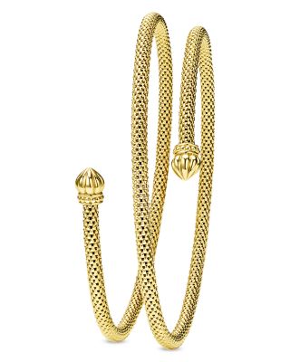 18K Yellow Gold Caviar Endcap Double Wrap Bracelet