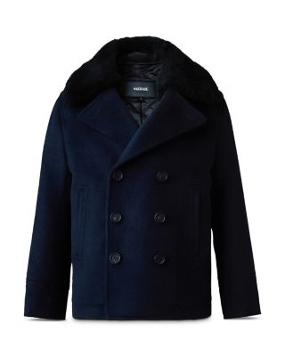 Mackage - Unisex Camden Wool Blend Shearling Collar Peacoat - Big Kid