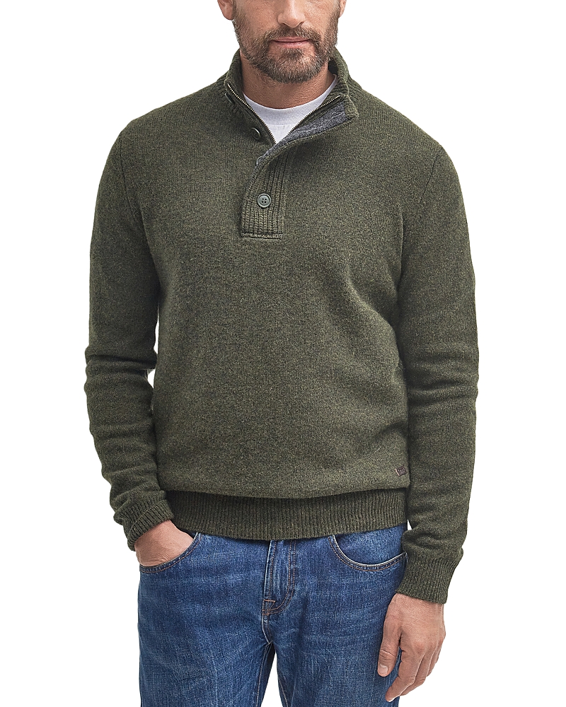 Barbour Elbow Patch Mock Neck Sweater In Seaweed