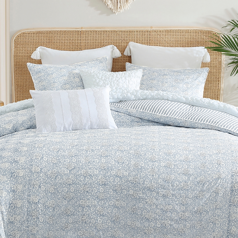 Peri Home Ikat Eyelet Comforter Set, Full Queen In Blue