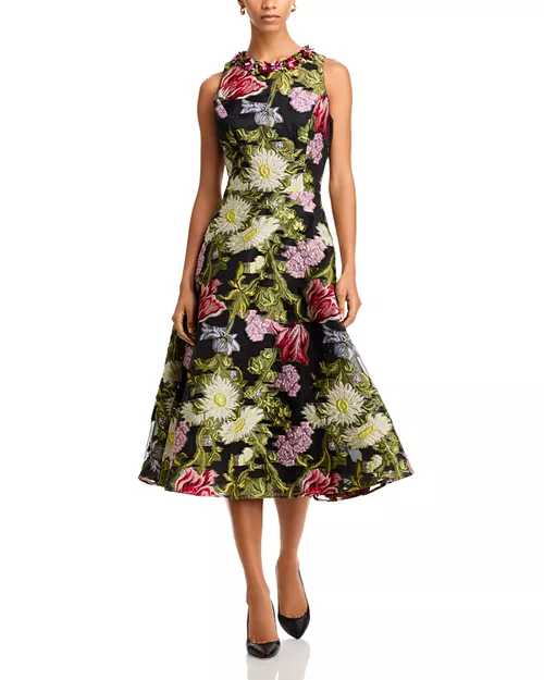 floral jacquard a line dress
