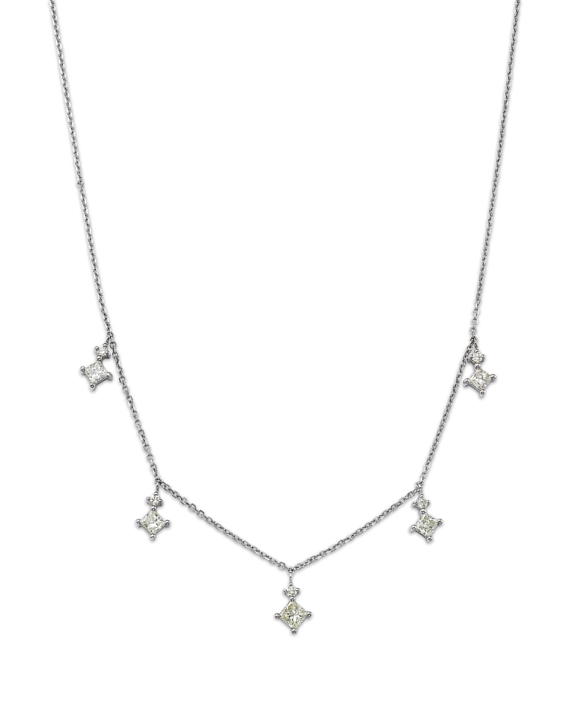 Bloomingdale's Fine Collection Diamond Princess Droplet Station Necklace In 14k White Gold, 1.05 Ct. T. W. In White