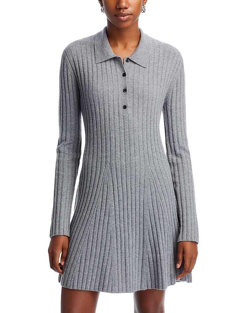 French Connection Vhari Ribbed Button Up Mini Dress In Mid Grey Melange