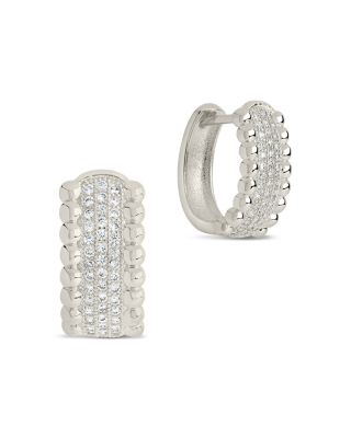 Sterling Forever Ellerie Pave Hoop Earrings in Rhodium Plated