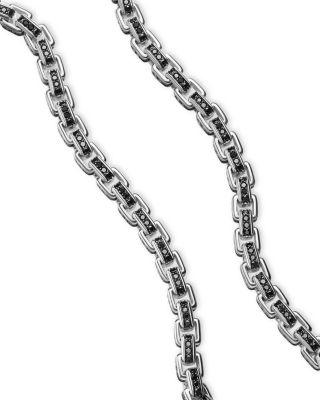 Box Chain Necklace in Sterling Silver with Pav&eacute; Black Diamonds 7.3mm