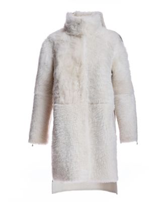 Mixed-Media Shearling Coat With Zipper Trim