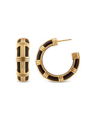 Gaia Ebony Hoop Earrings in 18K Gold Plated