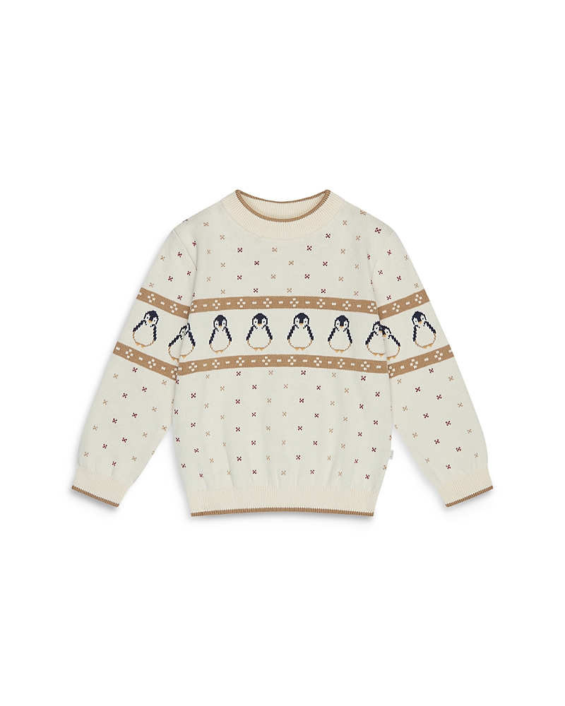 Mori Unisex Penguin Fair Isle Knit Sweater - Baby In Cream