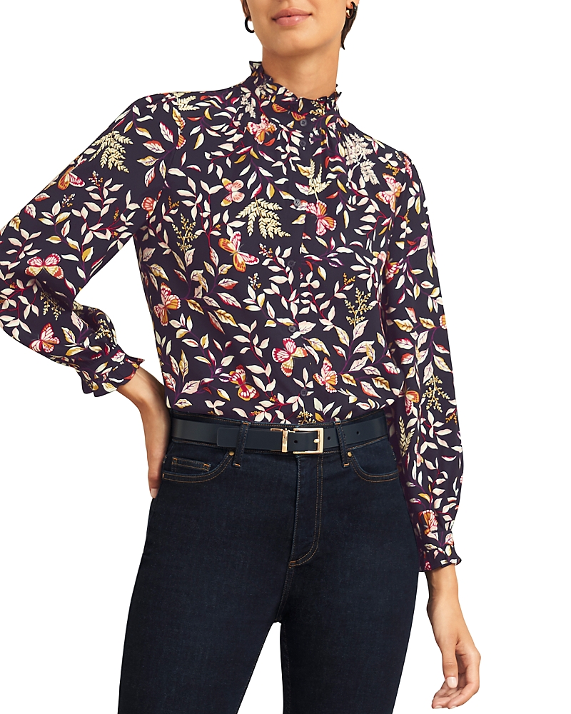 Shop Hobbs London Elspeth Ruffled Blouse In Navy Multi