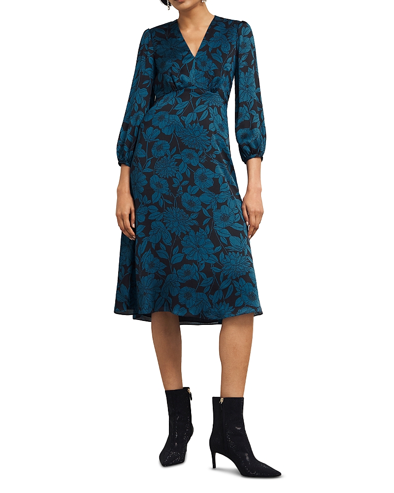 Hobbs London Romina Printed Dress In Black Kyanite