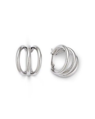Triple Tube Huggie Hoop Earrings in Sterling Silver 
