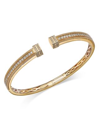 Diamond Cuff Bangle Bracelet in 14K Yellow Gold, 1.2 tcw 