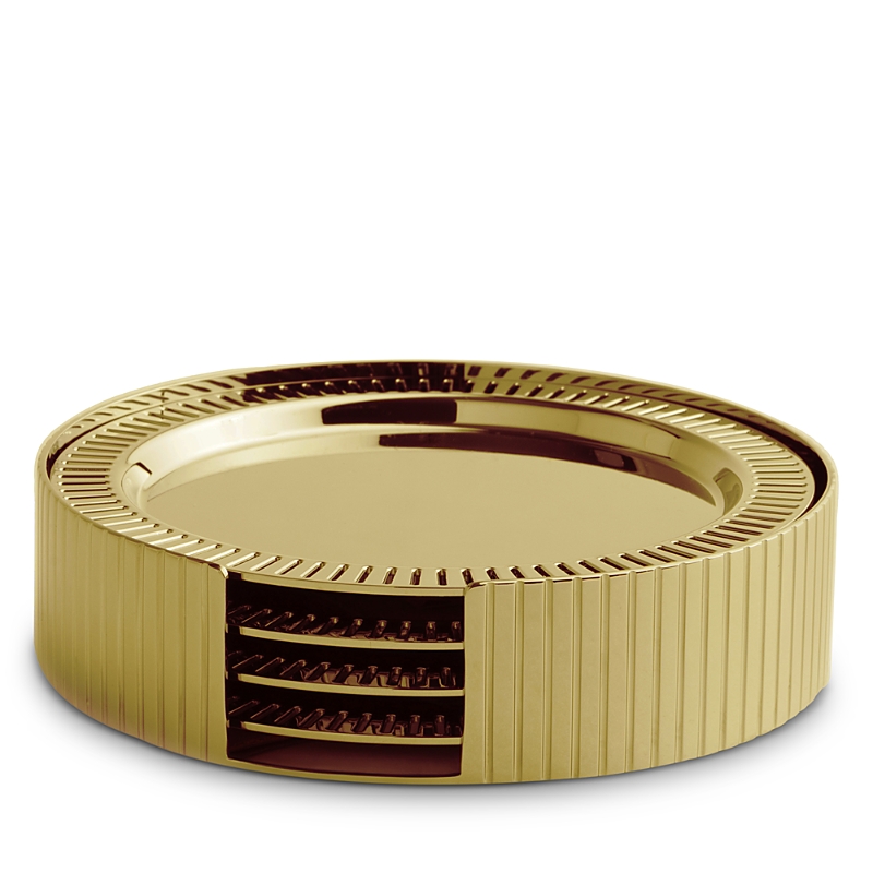 Anna New York Striations Coasters With Holder In Gold