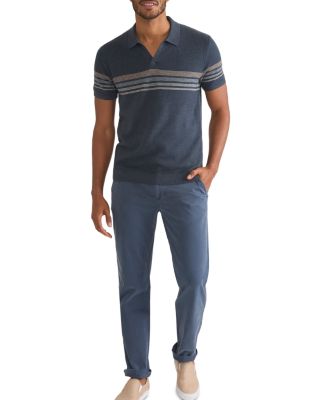Liam Cotton, Nylon & Wool Stripe Sweater Knit Open Collar Polo Shirt 