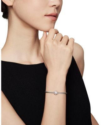 Sterling Silver Starburst Center Station Bangle Bracelet with Diamonds