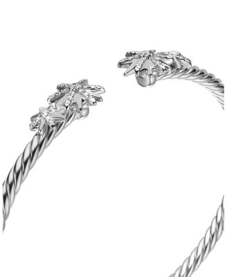 Sterling Silver Starburst Cable Bangle Bracelet with Diamonds