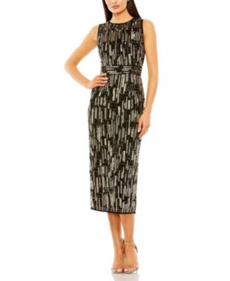 Mac Duggal - Abstract Beaded Sleeveless Midi Dress