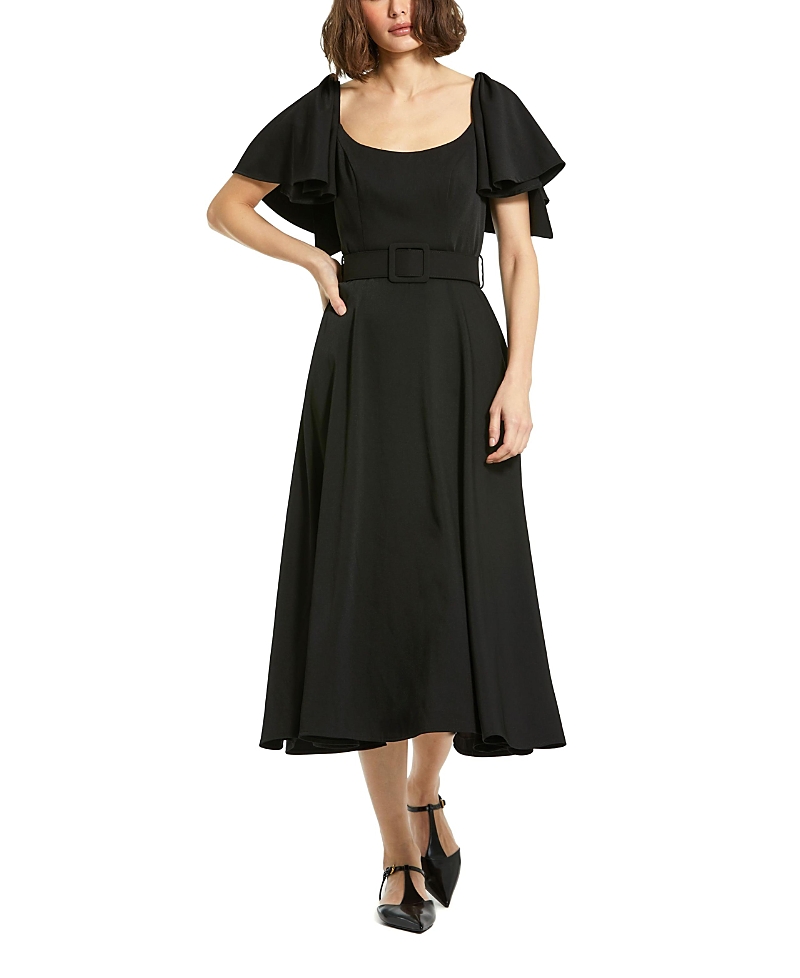 Mac Duggal Crepe Fitted Gown With Short Ruffle Sleeves In Black