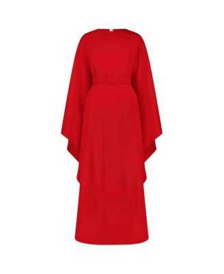 Crepe Boat Neck Shawl Gown with Belt