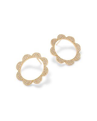 18K Yellow Gold Triplet Diamond Pav&amp;eacute; Open Flower Stud Earrings  