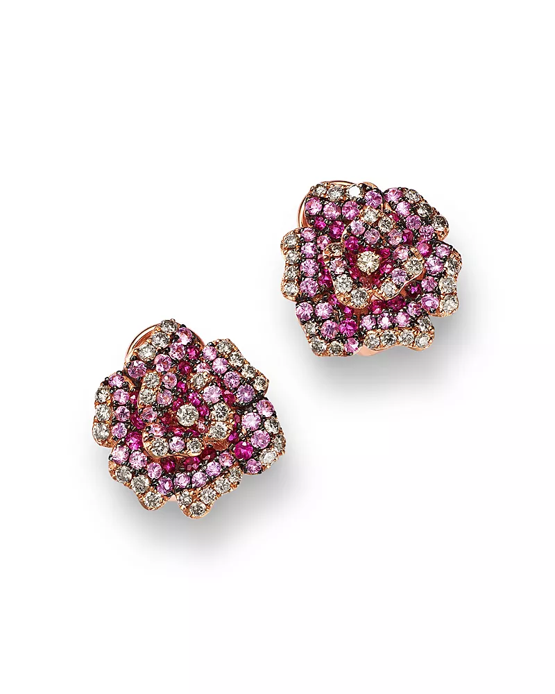Bloomingdale's Fine Collection Pink Sapphire & Diamond Rose Flower Earrings in 14K Rose Gold