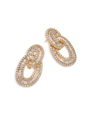 Diamond Baguette & Round Interlocking Circle Drop Earrings in 14K Yellow Gold, 2.67 tcw   